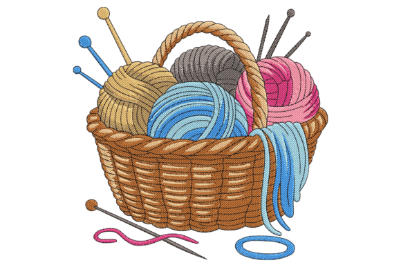 Download Basket with Knitting Needles - Knitting Collection