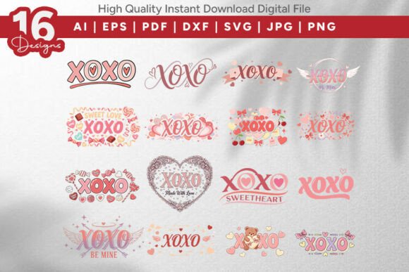 Download XOXO SVG Bundle 16 Valentine Designs - Design Collection