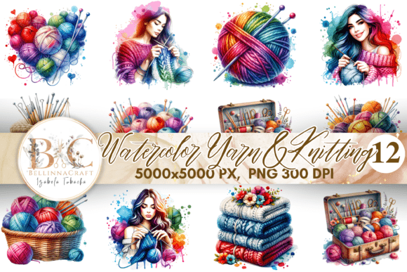 Download Watercolor Yarn and Knitting Clipart Set - Knitting Collection