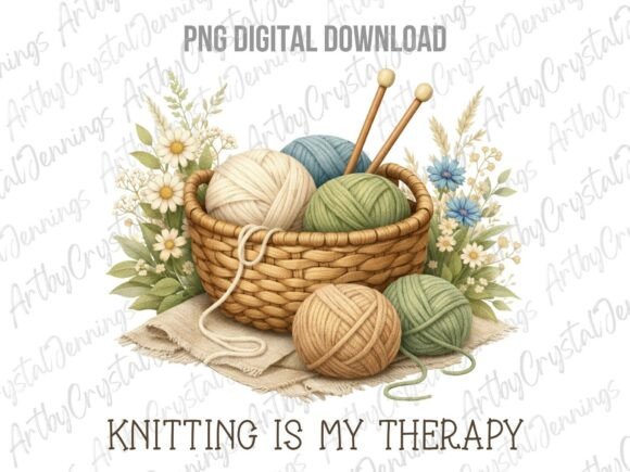 Download Knitting is My Therapy Yarn Basket PNG - Knitting Collection