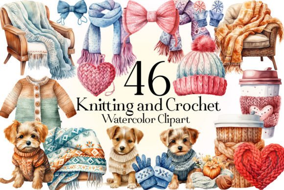 Download Knitting and Crochet Watercolor Clipart - Knitting Collection