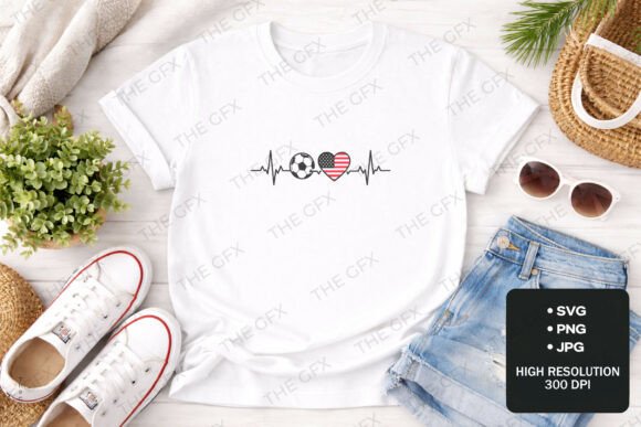 Download Soccer Heartbeat USA SVG T-Shirt Design - Design Collection