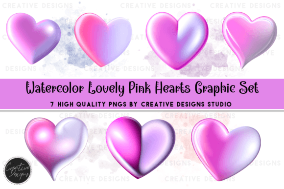 Download 3D Cartoony Pink Hearts Graphic Set - Pink hearts graphic Collection