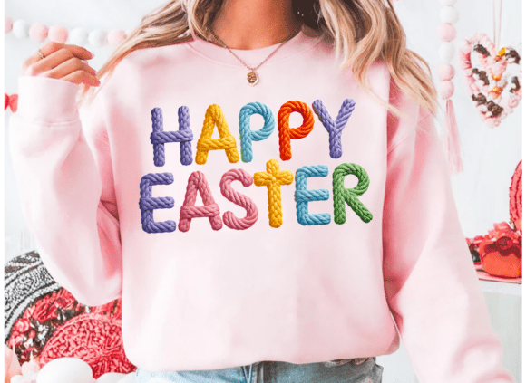 Download Happy Easter Cross Faux Yarn Design Png - Design Collection
