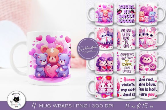 Download Cute Valentine Mug Designs | Animal PNG - Design Collection