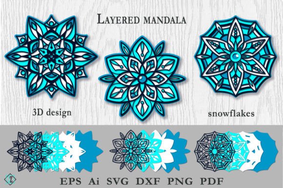 Download Layered Mandala Snowflakes/3D Design/SVG - Design Collection