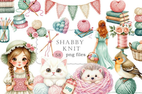 Download Watercolor Сozy Knitting Shabby Knit PNG - Knitting Collection