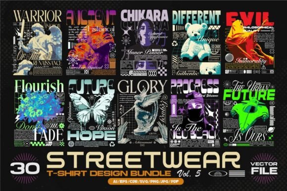 Download Streetwear T-shirt Designs Bundle Vol.5 - Design Collection
