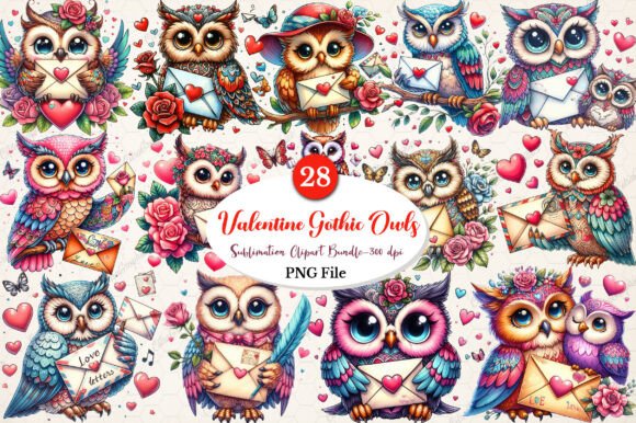 Download Watercolor Valentine Gothic Owls Clipart - Premium Resources