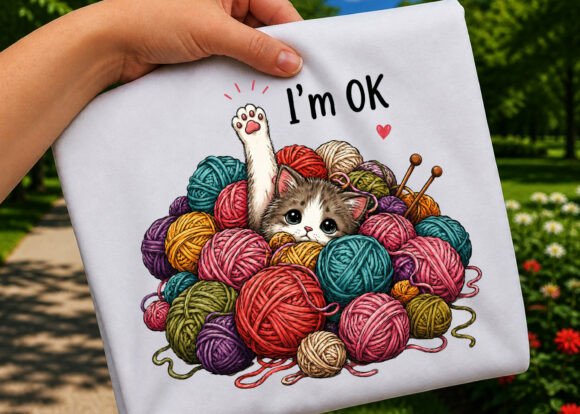 Download Funny Knitting Cat I’m OK Yarn Lover PNG - Knitting Collection