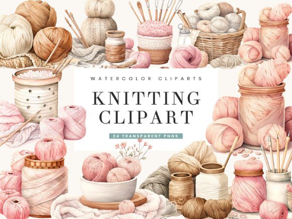 Download Watercolor Knitting Digital Clipart - Knitting Collection